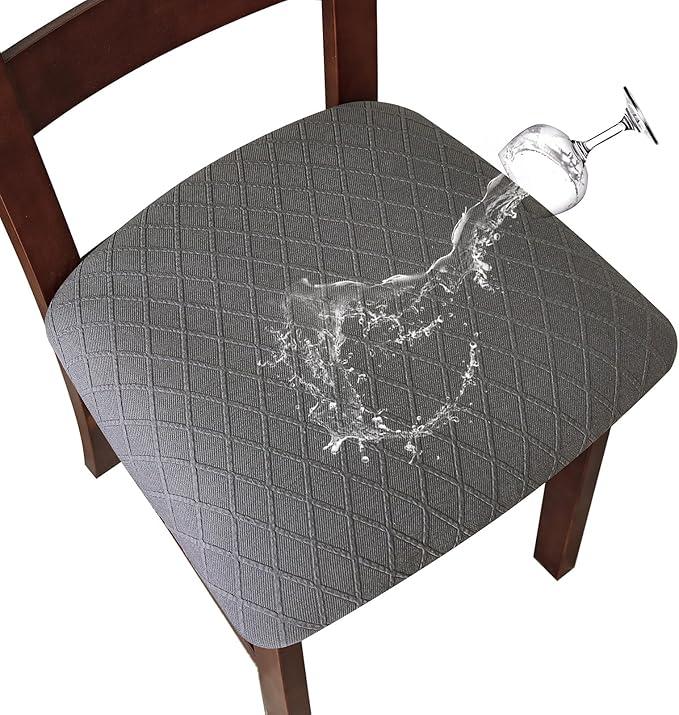 Genina Waterproof Seat Covers for Dining Room Chairs Covers Dining Chair Cover Kitchen Chair Covers (Dark Gray, 2 Pcs)