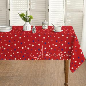 Horaldaily 4th of July Tablecloth 60x84 Inch, Patriotic Star American Independence Day Memorial Day Table Cover for Party Picnic Dinner Decor