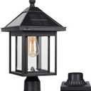 Solar Lamp Post Light Outdoor, Casting Aluminum Glass Lens Dusk to Dawn Vintage Solar Post Light ST4343Q Waterproof for Pier Mount Gate Path Pole Garden Column Pillar Porch Yard Driveway, 1 Pack