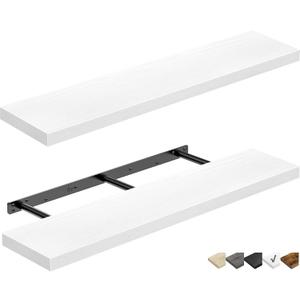 QEEIG Floating Shelves for Wall 35.4" Long - Wall Mounted Shelf Bathroom Kitchen Living Room Bedroom Farmhouse Home Decor Display Bookshelf Large 35.4 x 9.3 inch Set of 2, White (008-90W)