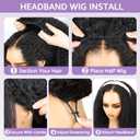 Kinky Straight Half Wig Synthetic Hair 3 in 1 Seamless Flip Over Half Wigs Glueless Wear and Go Beginner Friendly Clip In Hair Drawstring Headband Wig Natural Black Color for Women 20 Inch