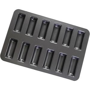 12 Cup Financier Cake Baking Pan Mini Banana Bread Loaf Cream Canoe Granola Bar Cornbread Nonstick Small Muffin Cupcake Madeleine Cookie Tin Tray Mold (1 Pcs Black Gray)