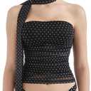 SUUKSESS Women Ruched Strapless Mesh Tube Top Y2k Sleeveless Bandeau Tank Tops with Scarf 2025, XS