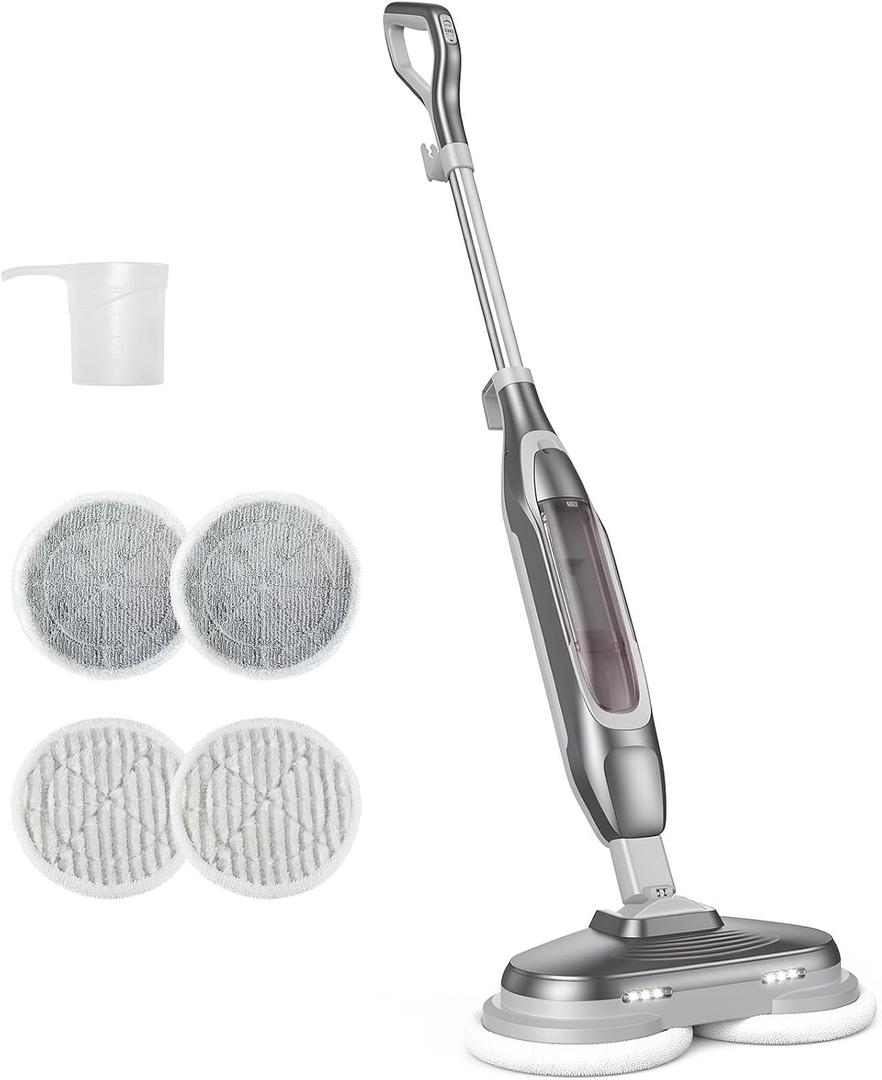 NEWBULIG Scrubbing Steam Mop, Spin Steam Mops for Floor Cleaning with LED