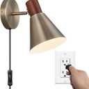 Plug in Wall Sconces Lighting Fixture Pack of 2, Wooden Adjustable Bedside Wall lamp for Industrial Bedroom, Living Room Bathroom Sink Lighting (1, Vintage Brass)