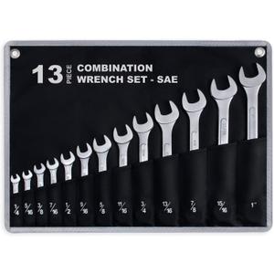 9-Piece Complete SAE Combination Wrench Set in Roll-up Pouch, No Skipped Inch Sizes from 1/4 to 1 | Best Value Wrench Set, Ideal for General Household, Garage, Workshop, Auto Repairs, Emergency