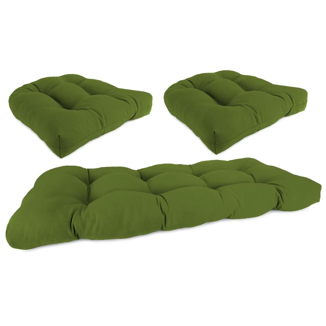  3-Piece Veranda Hunter Green Solid Tufted Outdoor Cushion with 1 Wicker Bench Cushion and 2 Wicker Seat Cushions