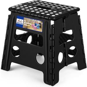 ACKO Folding Step Stool 13 inch Heavy Duty Plastic Foldable Step Stool for Kids and Adults, Small Collapsible Fold Up Stepping Stool 1 Pack (Black)