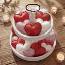 Oudain 36 Pcs 5 Inch Valentines Stuffed Fabric Hearts Tiered Tray Decor Valentine's Day Decor Buffalo Plaid Heart Shaped Hanging Ornaments for Wedding Party Farmhouse Crafts (Designer Style)