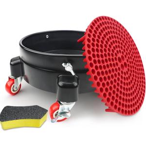 Bucket Dolly 5 Gallon with Wheels,360°Rolling Car Wash Buckets Dolly for 2.5 to 5 Gallon Buckets with Bucket Insert,Cleaning Brush,Supports Up to 300 lbs