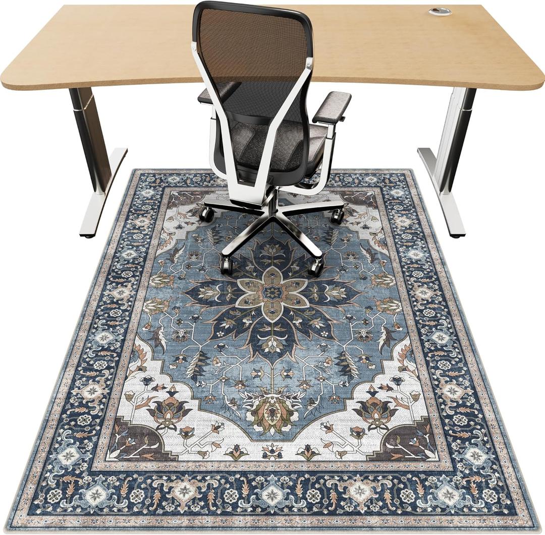 36"x48" Office Chair Mat for Hardwood, Under Desk Chair Mat for Home Office, Anti-Slip Office Rugs for Rolling Chairs, Floor Protector Washable Rugs Blue