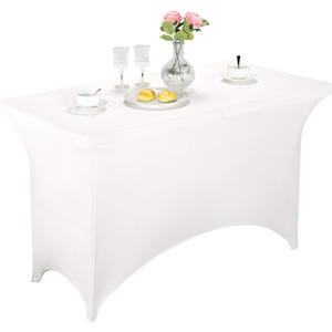 LZY Spandex Fitted Stretch Table Cover for 4ft or 6ft or 8ft Folding Table, Rectangular Cocktail Tablecloth, Perfect for Party or Banquet (4FT White)