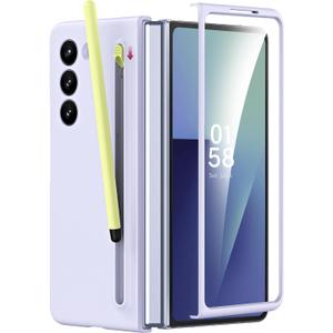 Miimall for Samsung Galaxy Z Fold 7 Case with Stylus and S Pen Holder, Slim Durable Galaxy Fold 7 Cover with Built-in Screen Protector, Wireless Charging Compatible, Lavender