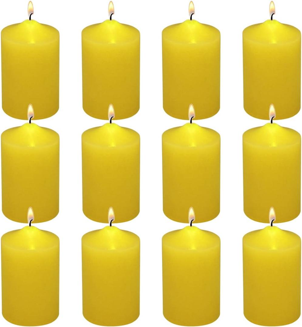 12 Pack 2x3 Inch Citronella Pillar Candles Outdoor Indoor, 22 Hours Dripless Smokeless Yellow Candles for for Home Garden Pool Porch