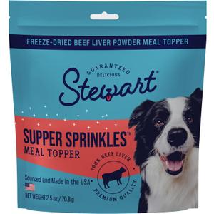 Stewart Supper Sprinkles Dog Food Topper, Beef Liver, 2.5 Ounce Resealable Bag, High Protein, BB: 10/03/2025