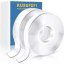 KUSUFEFI Double Sided Adhesive tape Heavy Duty, Double Stick Mounting (2 Rolls, Total 20FT), Clear Two Sided Wall tape Strips, Removable Poster tape for Home, Office, Car, Outdoor Use