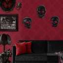 2 x Skull Wall Decor Set of 3, Halloween Hanging Dark Resin Skeleton Statues, Wall Mounted Horror Skulls Art Sculpture Spooky Gift, Indoor Outdoor Gothic Black Office Living Room Decor