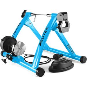 Bike Trainer, Magnetic Bicycle Stationary Stand for Indoor Exercise Riding, 26-29" & 700C Wheels, Quick Release Skewer & Front Wheel Riser Block Included (BLUE)