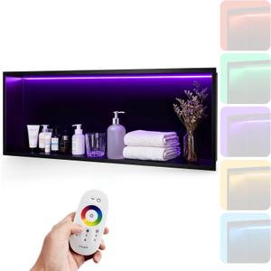 Shower Niche 36" X 12" RGB LED Shower Niche Insert Tile Ready
304 Stainless Steel Shower Niche with LED Light, IP65 Waterproof, Remote Control, Recessed Wall Bathroom Storage Organizer