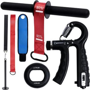 Forearm Strength Trainer Kit, 6 PCS, Grip Strength Enhancer, Wrist Exerciser for Home Gym, with Wrist Wraps, Resistance Grip Strengthener with Counter