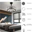 FRIXCHUR Crystal Caged Ceiling Fan with Lights and Remote 20.7 Inch Black Fandelier Semi Flush Mount 6 Speed Reversible Chandelier for Dining Bedroom Living Room Kitchen E12 x 6 Bulbs Not Included