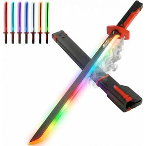 RGB Light Up Saber Toy with Smoke Mist Effect, 7 Color Neon Lightsaber, Sound Effects and Impact Sensing, USB-C Rechargeable Toy Sword for Kids, 31.5 Inch, Large