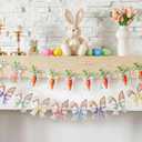 Epakh 2 Pack Easter Garland Decor Bunny and Carrot Garland Pastel Rabbit Carrot Bow Banner Bunting Ornament for Happy Easter Day Mantel Wall Decor Indoor Outdoor Garden Classroom