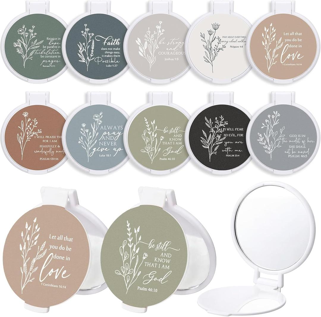 Roowest 30 Pcs Christian Mini Compact Mirrors for Women Boho Floral Small Portable Pocket Mirrors with Inspirational Bible Verse Scripture for Mother's Day Church(Boho,English Bible Version)