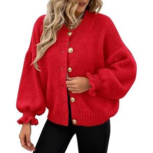PRETTYGARDEN Womens Cropped Cardigans Trendy 2026 Ruffle Open Front Chunky Knit Sweater Oversized Button Down Fall Clothes S