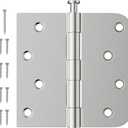 Luxbaro 3 Pack Brushed Nickel Door Hinges 4 Inch, Exterior Door Hinges with Square & 5/8" Radius, Removable Pin, Perfect for Heavy-Duty Front & Back Door, Antirust & No Squeaks