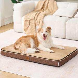 Memory Foam XL Dog Bed - 4 Thick Orthopedic Beds for Extra Large Dogs - Waterproof Dog Bed with Removable Washable Cover & Wrap-Around Zipper - Ultimate Comfort and Easy Maintenance (Light Brown)