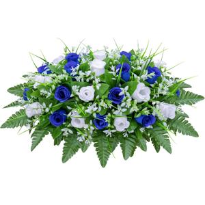 LVXINLI Artificial Cemetery Flowers Saddle-Shaped Tombstone Decorations Non-Fading UV-ResistantBlue+White Saddle