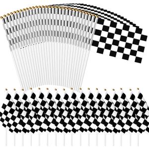 200 Pcs Small Checkered Flags Black and White Racing Flag, 5x8 Inch Handheld Flag with Child Safety Spear Top Great Children's Birthday Gift and Party Decorations Car Racing Decorations