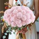 12 Bundle Artificial Mums Flowers for Outdoor Spring Decoration,Faux Ball Chrysanthemums Bouquet Fake Silk Flower for Vase Easter Table Floral Arrangement Wedding Home Decor(12, Pink)