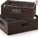 TOPZEA 2 Pack Brown Wicker Storage Basket for Shelves, Hand Woven Paper Rope Shelf Basket, Pantry Organization Baskets with Handle, Decorative Closet Organizer Bins for Kitchen, Bathroom, Coffee Bar