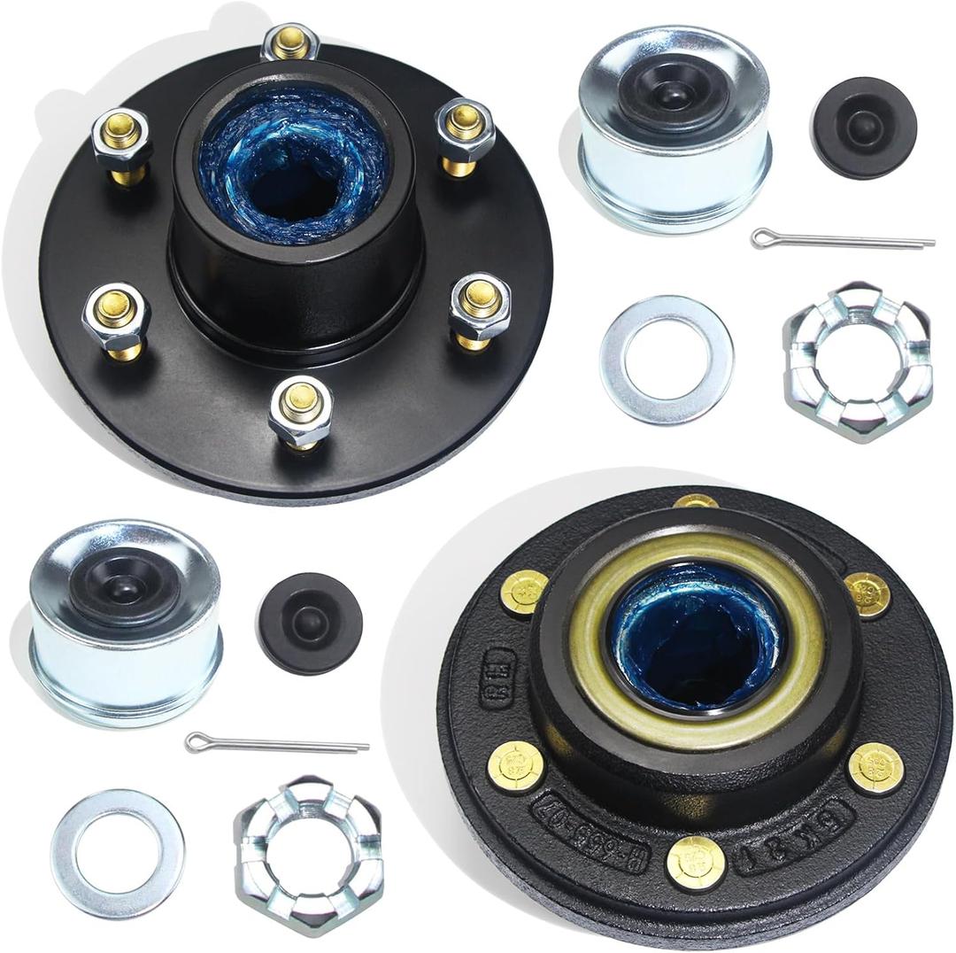 2Sets 6 on 5.5'' Trailer Hub Kits for 5200-6000 lbs 1.25'' to 1.75'' #D42 Tapered Spindle, Pre-Lubricated 25580 15123 Bearings 2.25" ID Grease Seals 6x5.5 Pattern Trailers Idler Hubs Kit