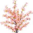 Uieke Silk Cherry Blossom Branches, 39.3in Artificial Cherry Blossom Tree Stems, Fake Plum Blossom Flowers Arrangement for Wedding Home Japanese Decor, Set of 3, Pink