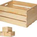 2 PAck Large Pine Wood Crates For Storage, Unfinished Natural Wooden Crates, 17" x 13" x 8.9"