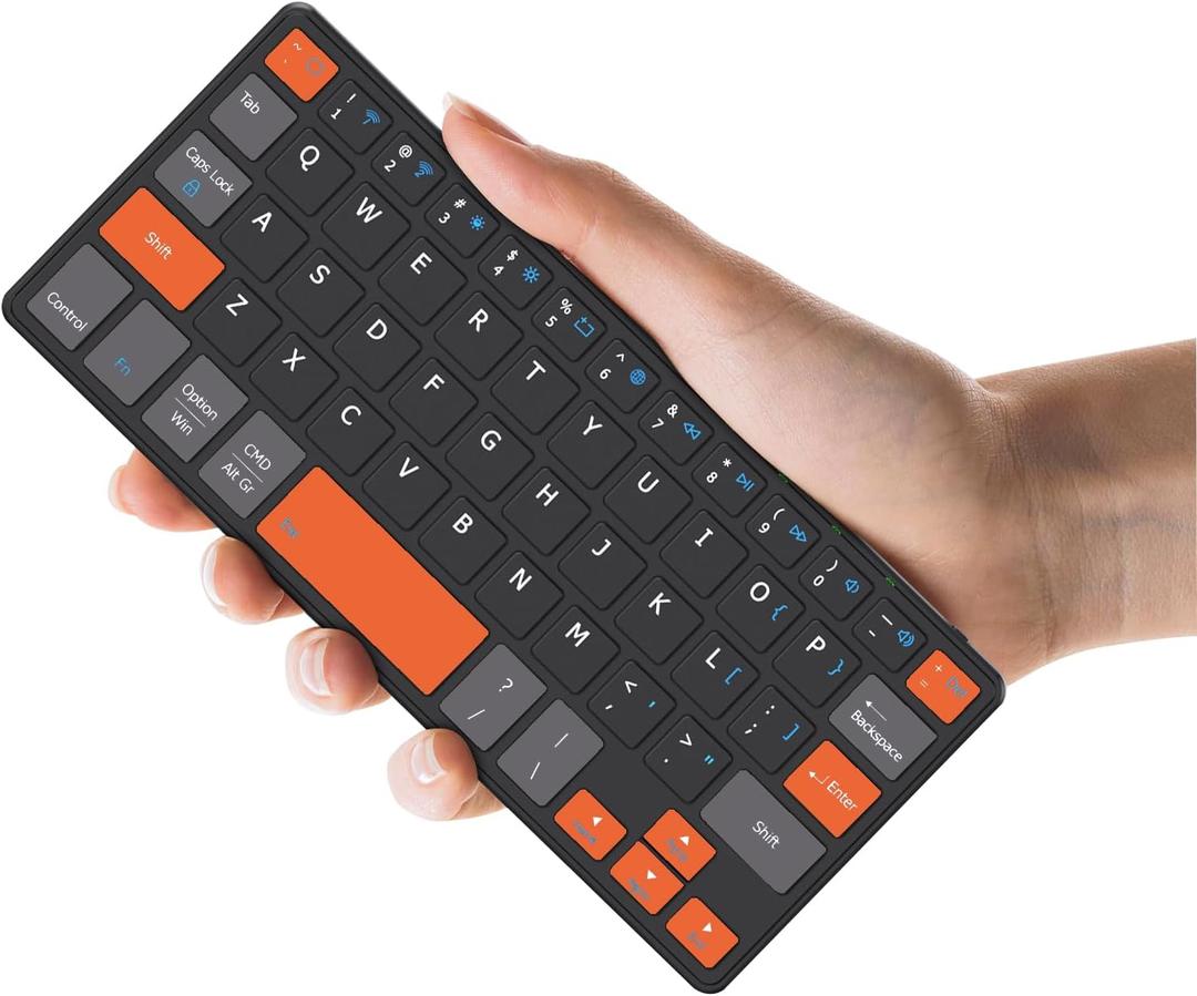 Universal Wireless Keyboard Ultra Light Portable Mini Keyboard with Adjustable Angle Stand&Leather Case,Computer Keyboard Rechargeable Travel Bluetooth Keyboard for iPad Android,Windows and iOS-Orange