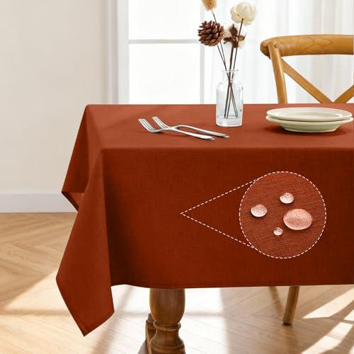 Pureegg Rectangle Linen Tablecloth Waterproof & Stain Resistant, Wrinkle-Free Table Cloth, Ideal for Thanksgiving Decorations, Harvest Party, Fall Tablecloths, 52 x 70 Inch, Terracotta