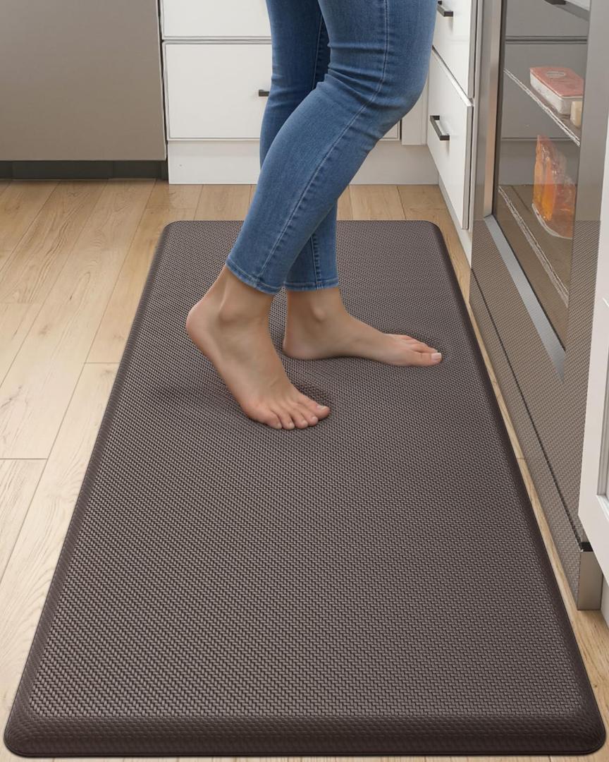 DEXI Kitchen Mat Cushioned Anti Fatigue, Extra Thick Comfort Standing Floor Mats Waterproof, Memory Foam Antifatigue Runner Rug for Desk Office, Sink, Laundry, 48x20, Brown