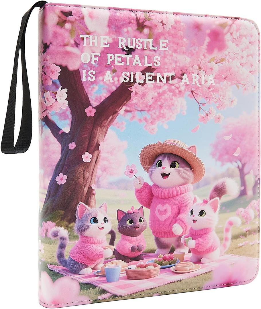 Card Binder 9 pocket with with 50 Removable Sleeves for Trading Cardcard sleeves trading cards binder for cards Holder Album (Pink-Cat, 900 pockets)