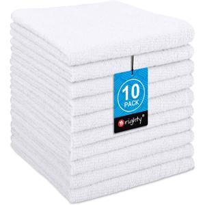 Orighty Washcloths Towels Set 10 Pack, Highly Absorbent and Soft Feel Microfiber Face Cloths, Multi-Purpose Wash Cloths & Hand Towels for Bathroom, Hotel, Spa, and Gym, 11.5x11.5 Inch, White