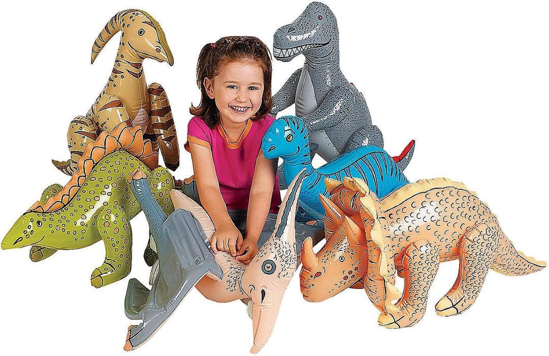 Fun Express Large Inflatable Dinosaur Set of 6 - Dinosaur Birthday Decorations for Boys & Girls | Party Favors & Dino Decor for Kids Birthday Party | Giant Blow Up Dinosaur Toys 27-30 Inch
