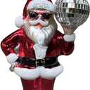 5.7" HolyHaHa Vintage Retro Party Santa I Just Do It for The Hos Glass Blown Christmas Ornament, Holiday Decoration with Disco Ball & Sunglasses
