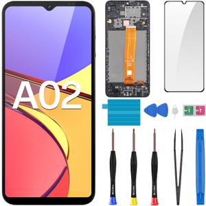 Screen Replacement for Samsung Galaxy A02 LCD Display Touch Digitizer Full Assembly with Frame Side Button Ear Speaker Vibration Motor Glass Repair Tools Kit SM-A022F (A022F A022M)