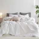 MooMee Queen Duvet Cover Set, 100% Washed Cotton Linen Like Twill Thick Sturdy Material Super Soft Breathable Durable Bedding for All Season, Queen, Off White
