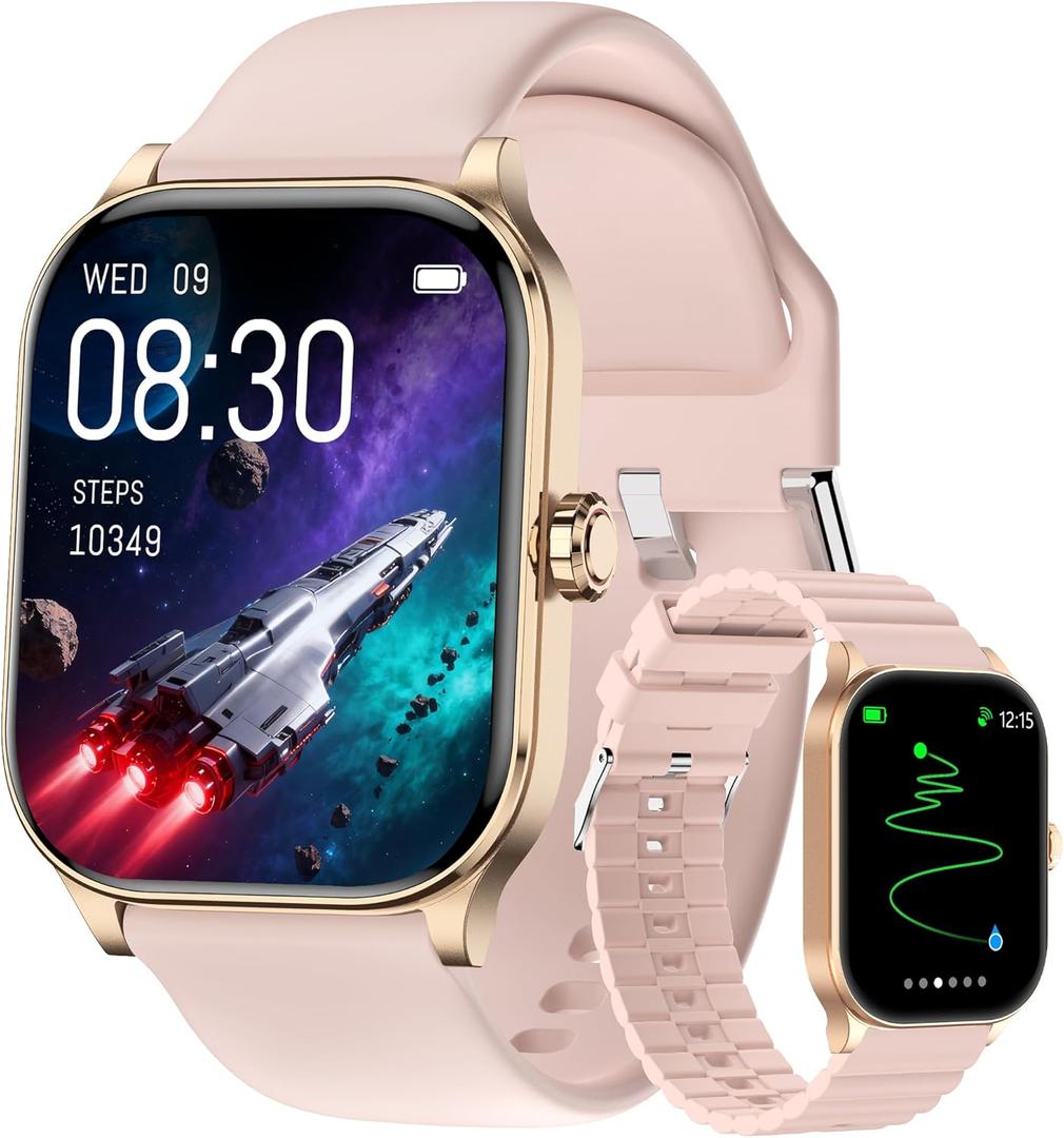 Smart Watch for Men Women(Answer/Make Call), GPS Smartwatches with Heart Rate/SpO2/Sleep/Stress Monitor, 100+ Sports Fitness Watch, IP68 Waterproof Fitness Tracker for Android/iPhone (Pink, 1.96")