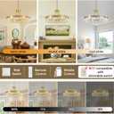 Gold Round LED Crystal Chandelier for Dining Room - 21.6" Luxury 3 Colors Stepless Dimmable Chandeliers,Modern Adjustable Height Pendant Ceiling Light Fixture for Living Room Foyer With Remote Control