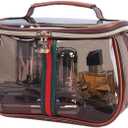 New Retro Vintage Vanity Bag, Clear Makeup Organizer with Handle,Large Capacity Waterproof Makeup Organizer bag with Zipper,Travel Cosmetic & Skincare Storage Case for Ladies (Coffee)